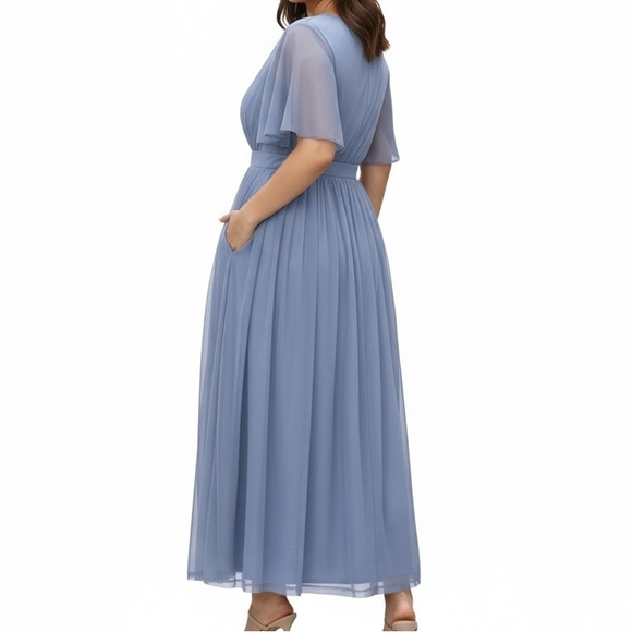 Bloomchic Blue Chiffon Flutter Sleeve Maxi Dress – 1X 14/16 (NWT)‎ - Picture 2 of 4